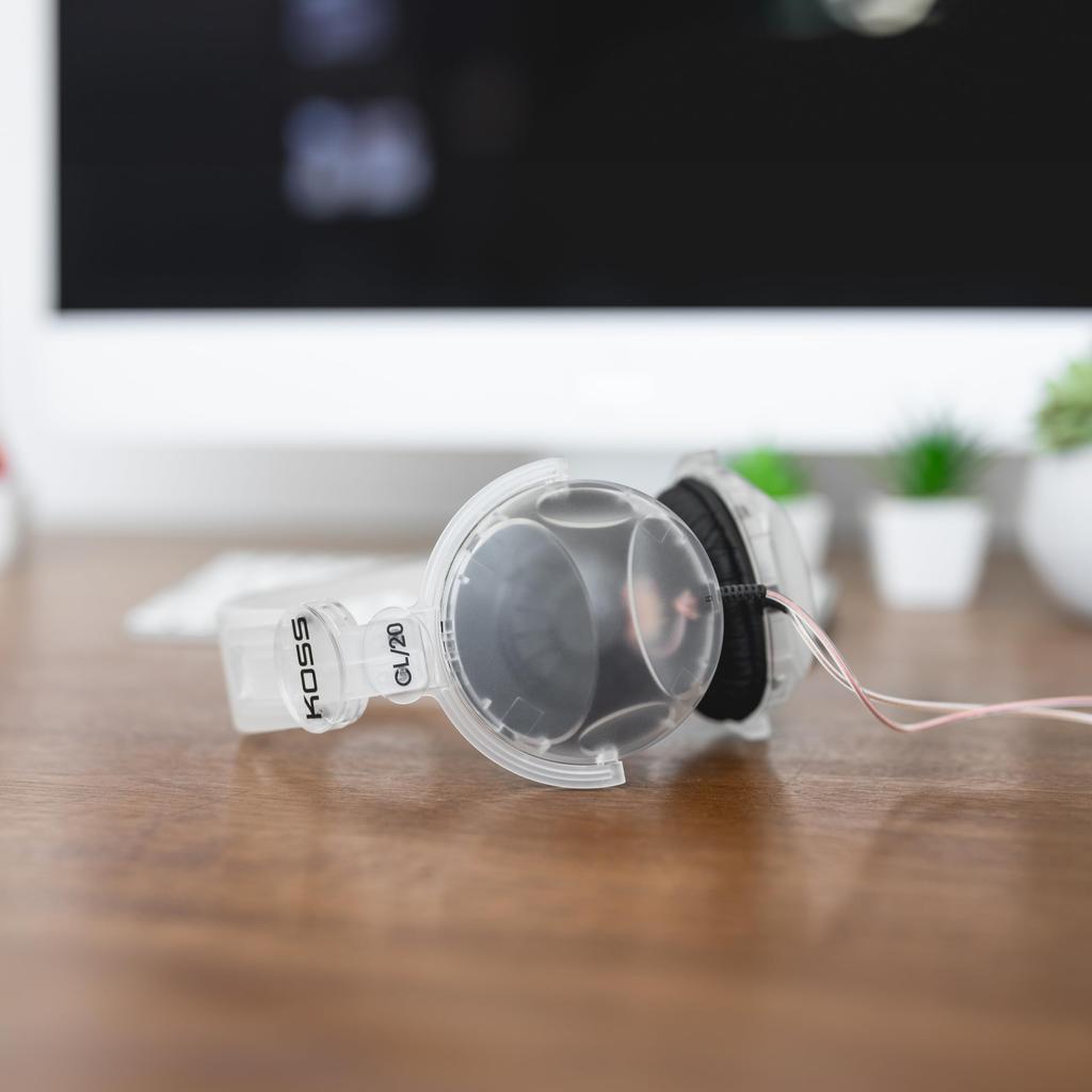 Koss Clear Transparent Retro Adjustable Leatherette CL/20 On-Ear Headphones, Look, 3.5mm Plug, Headband, Cushions.