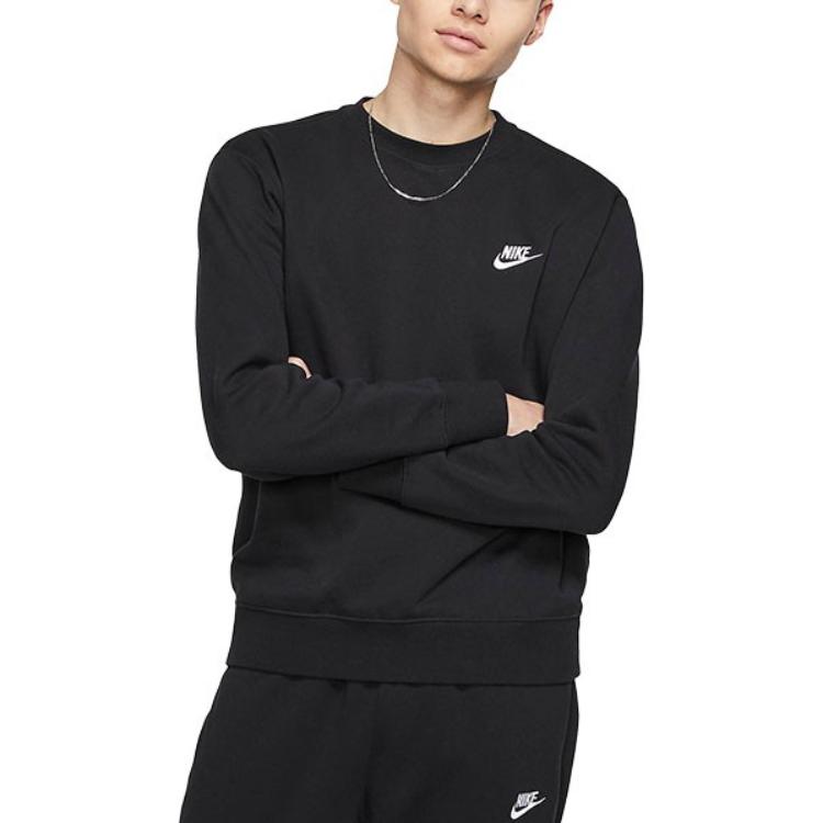 Nike Solid Color Logo Round Neck Long Sleeve Sweatshirt And Pants Casual Sports Set Men Sweatshirt and Pants Black BV2667-010+BV2763-010