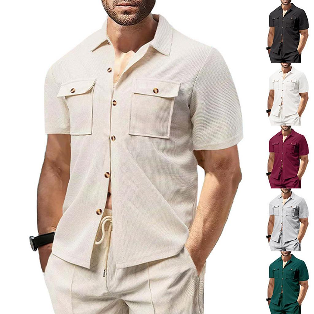 Men's Lapel Jacket With Pockets Casual And Comfortable Short Sleeved Coat