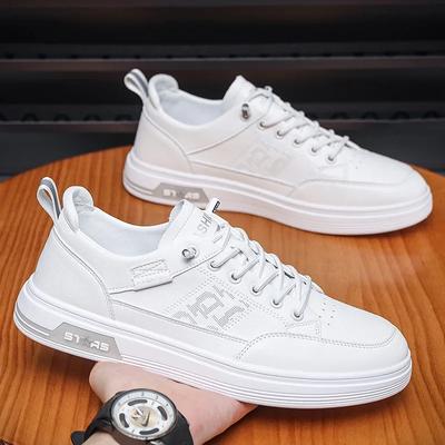 Baskets blanches polyvalentes et tendance pour hommes, chaussures décontractées en cuir respirant à semelle souple, de haute qualité, 2024