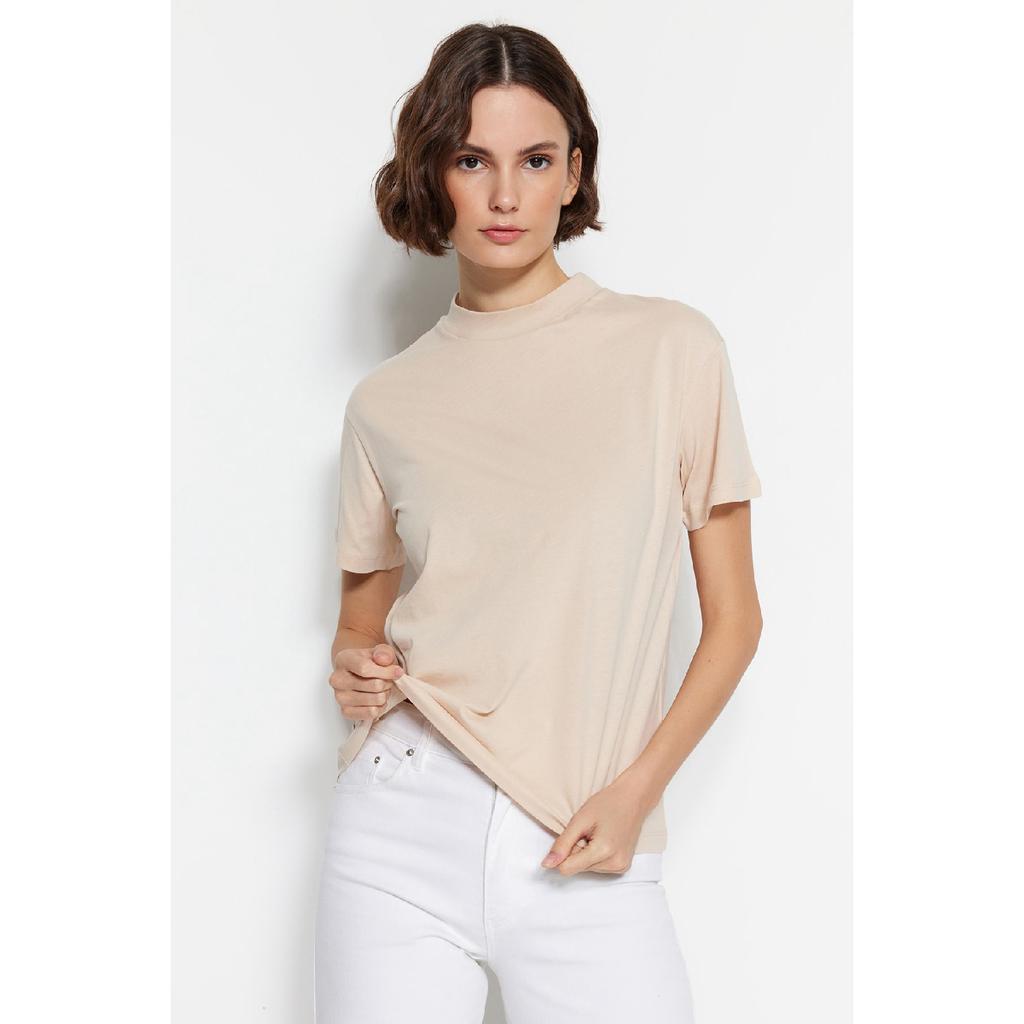 Weiß-schwarzes 2er-Pack Basic-Strick-T-Shirt mit Stehkragen aus 100 % Baumwolle Twoss20ts1500