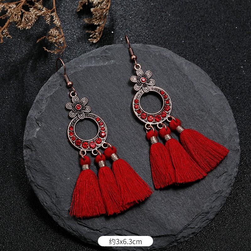 Vintage Bohemian Red Tassel Earrings Female Long Temperament Earrings Vacation Photography Bridal Earrings