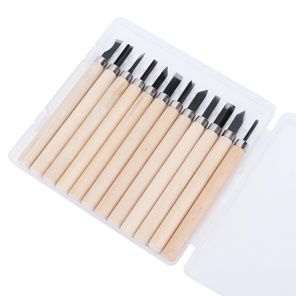 12Pcs Wood Carving Tool Set 55# Steel Sculpture Knife with Storage Box for Soft Materials