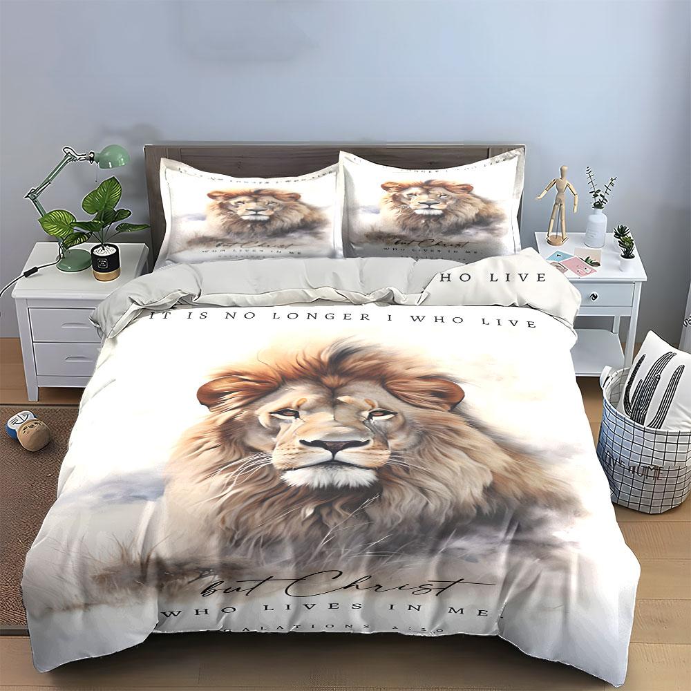 Majestic lion with text. Bedding sets Duvet cover sets Duvet covers Pillowcases(1 * Duvet Cover 2 * Pillowcases without duvet insert)