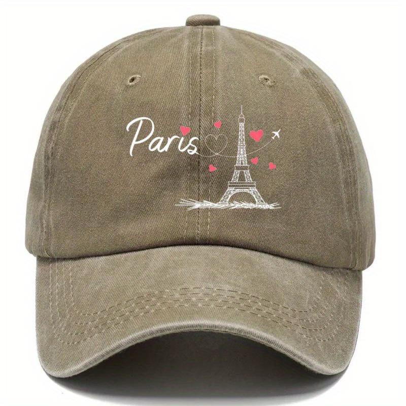 1pc Retro Paris Eiffel Tower  Hearts Print Baseball Cap  Adjustable Unisex Breathable Fabric Hat for Outdoor Travel