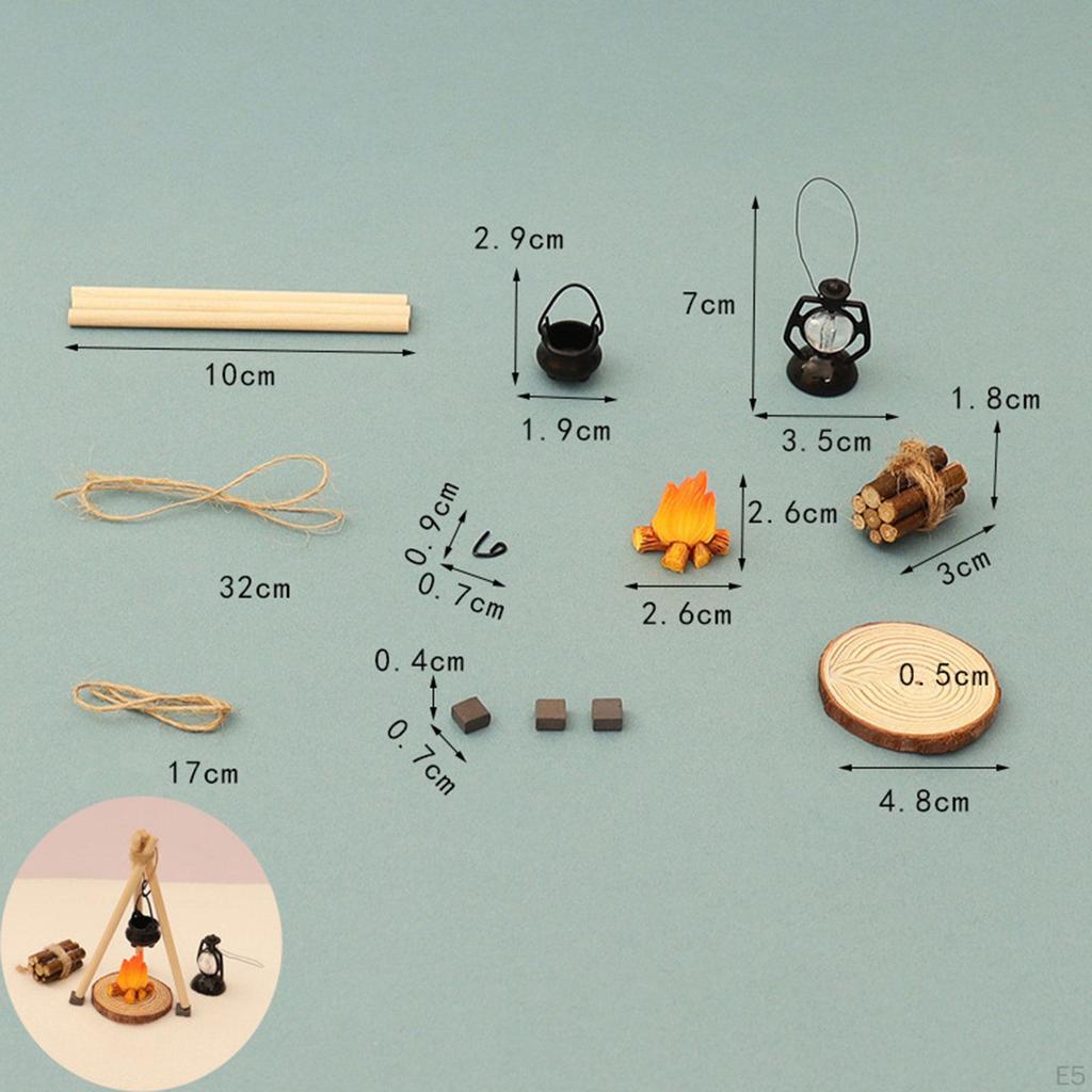 Doll House Camping Set Campfire 1/12 Scale Accessory Party Favors DIY Decoration Firewood Lamp for