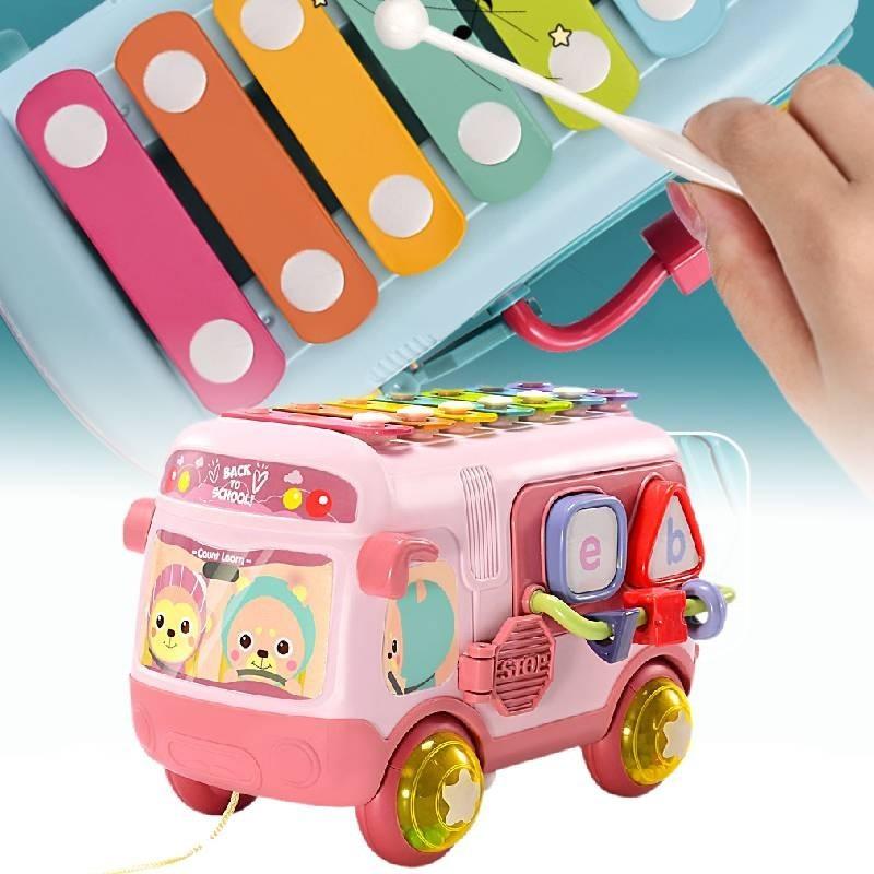 Colorful Xylophone Bus Red Sensory Development Kids Musical Toy Plastic