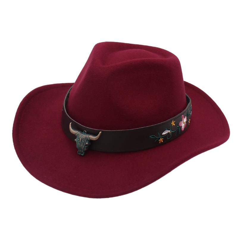 Western Cowboy Hat Dance Performance Jazz Hat Belt Accessories Felt Hat Studio Couple Hat