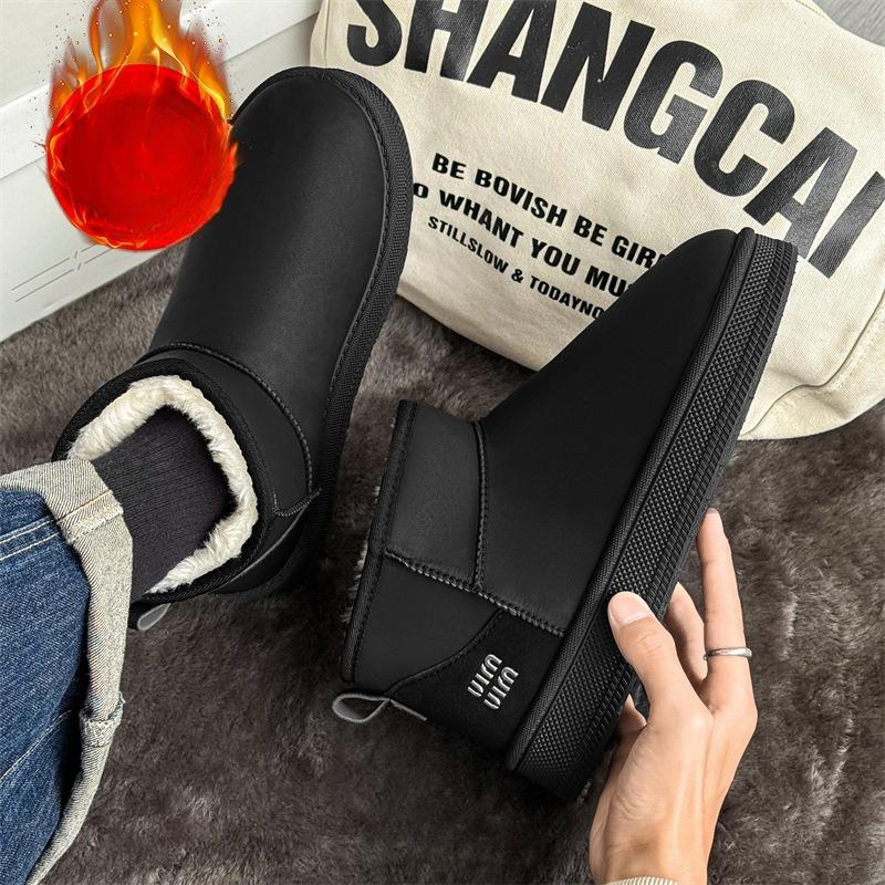 

New autumn and winter large size platform snow boots Korean version trendy fashion versatile short tube middle heel warm cotton shoes 45 чёрный