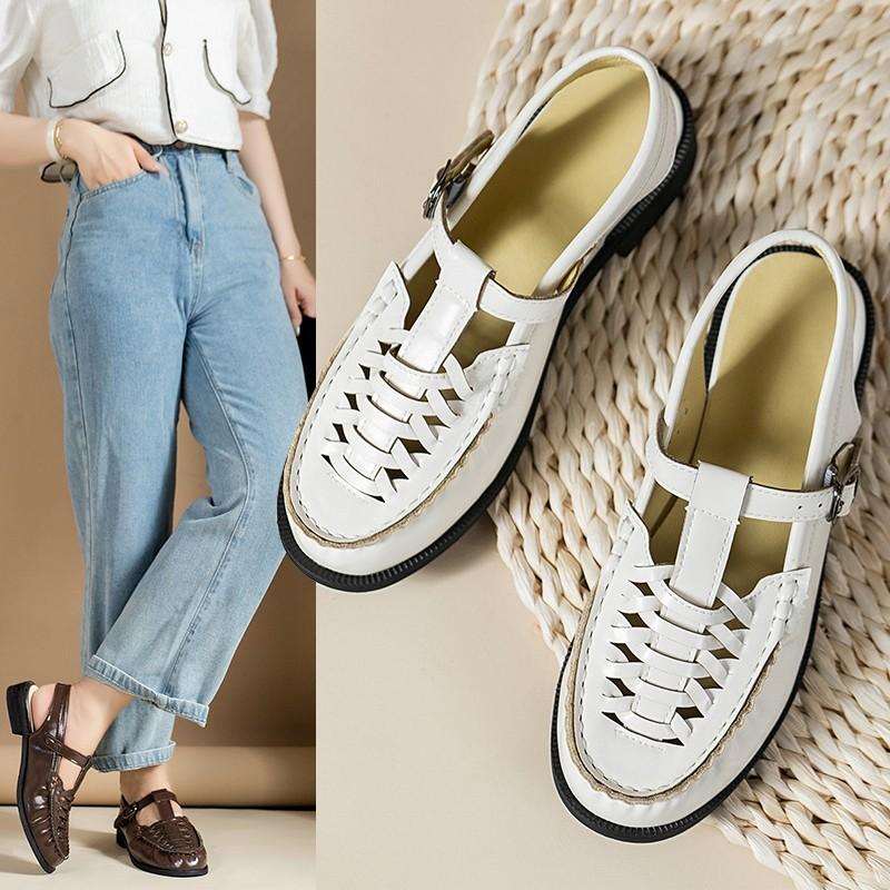 Fashion 2024 Spring and Summer New Genuine Leather Platform Strap Sandals Women's Open Toe Height Increasing Roman Beach Shoes