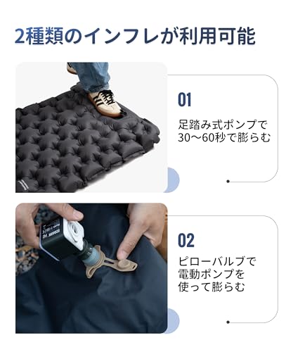 OneTigris BLACKCRYSTAL Air Mattress, Foot-Operated, Infinitely Connectable, with Pillow, 196 X 60 X 13/6.5 Cm, Waterproof, Lightweight, Compact, and P