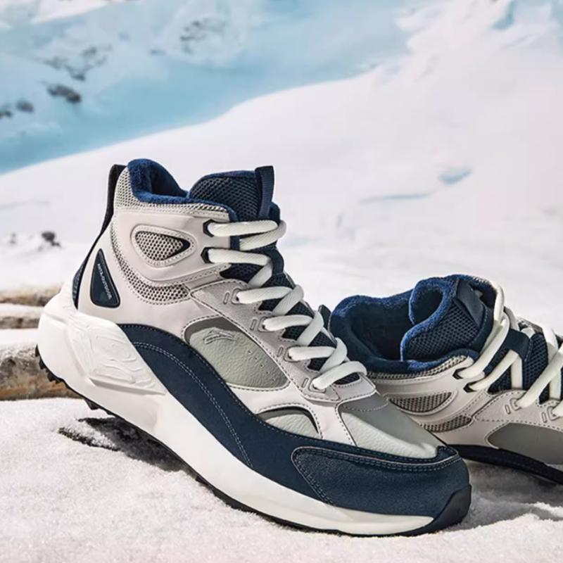 Anta Tazhou Trendy Versatile Fleece Shock Absorbing Warm High-Top Casual Shoes Men sneaker Gray Blue 912448910-3