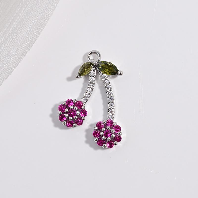 Copper Inlaid Diamond Cherry Fruit Pendant Female Personality Diy Bracelet Necklace Jewelry Pendant Vd1695