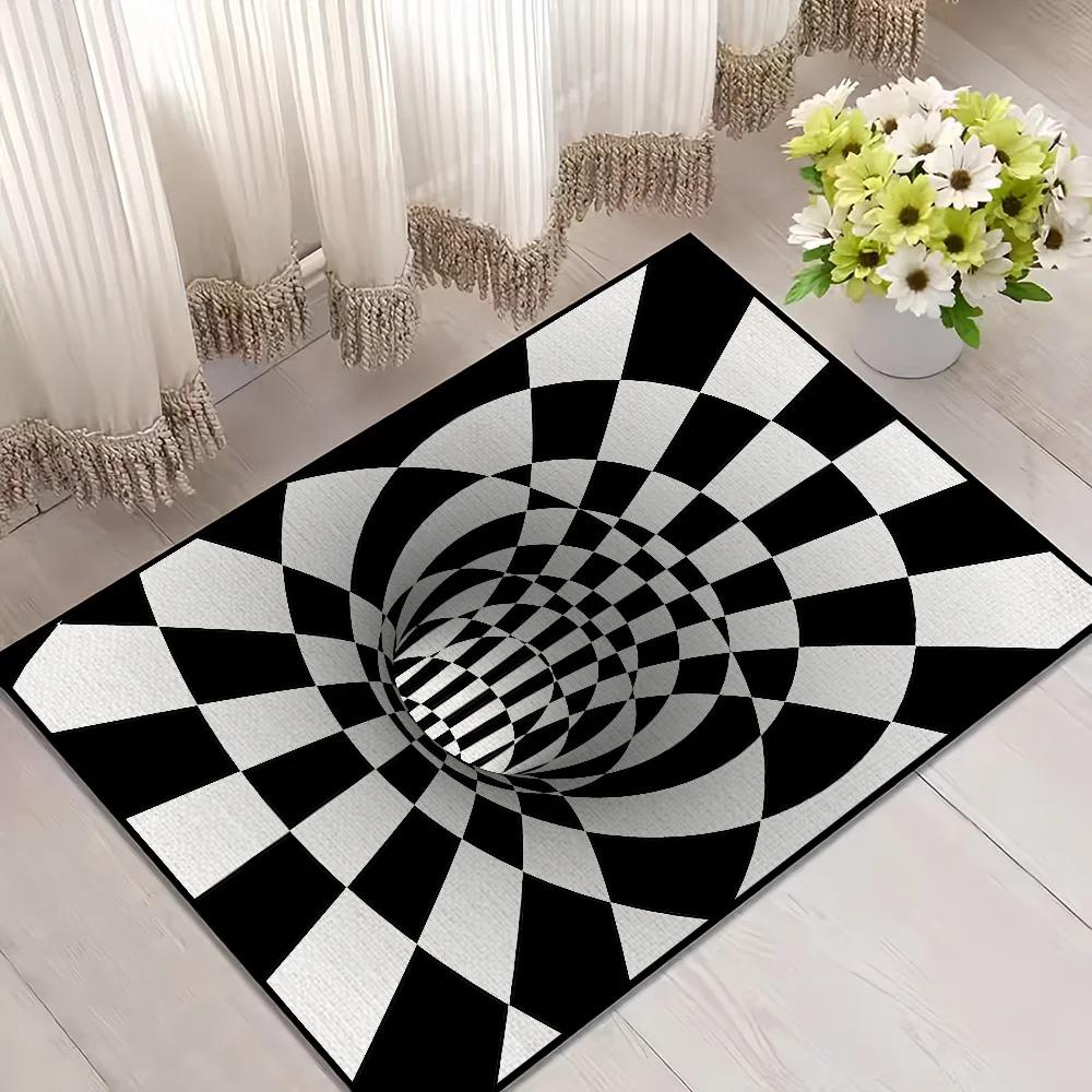 3D Vortex Illusion Small Rug – Art Optical Carpet for Bathroom Kitchen, Super Absorbent Non-Slip Bath Mat Floor Pad