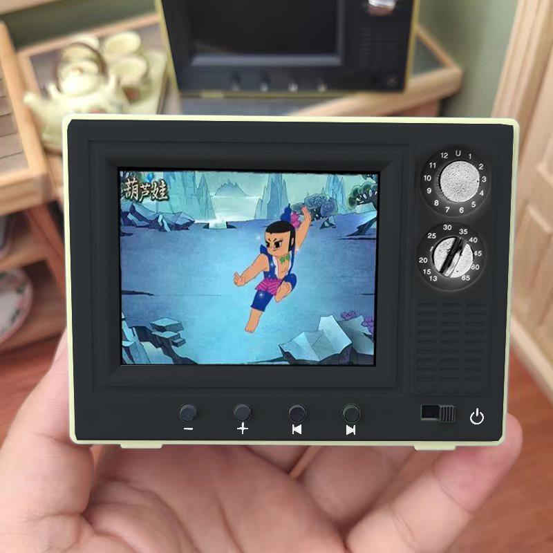 1:12 Dollhouse Miniature Tv Playable Video Mini Television Model Living Room Home Appliances Decor Toy Doll House Accessories