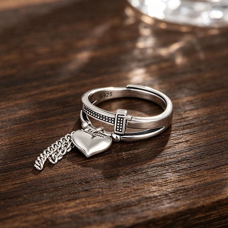 Xiaomi BF CLUB 925 Sterling Silver Ring For Women Jewelry Heart Tassel Retro Open Vintage Handmade Ring Allergy For Party Birthday Gift