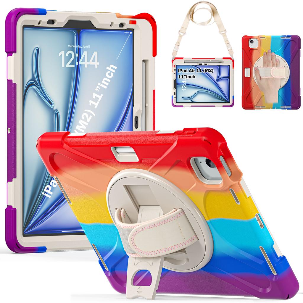 360 Rotating Stand Case Universal for IPad Air 11 2026 M4 2025 M3 2024 M2 Pro 11 2018-2022 Air 4 5 Hybrid Cover Shoulder Strap