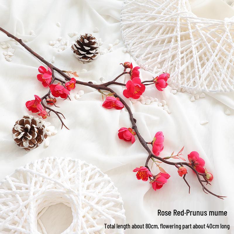 Artificial Plum Blossom Branch Decor - Winter Peach & Dried Flower Bouquet for Living Room, Chinese Home Decoration