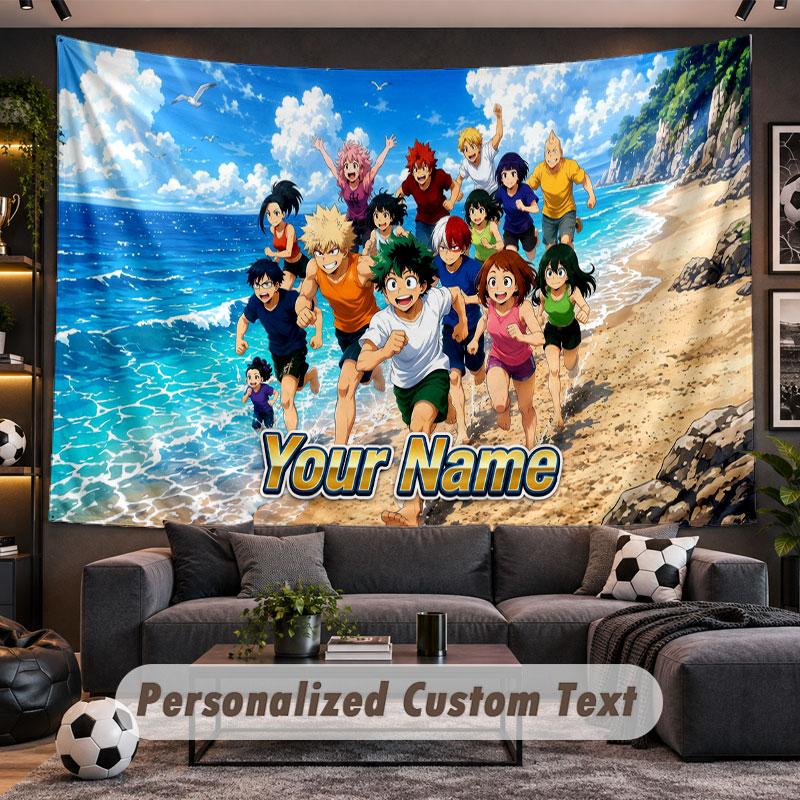 Wall Hanging Tapestry Custom NameMy Hero Academia Pattern Personalized Printed Fabric Wall Decor