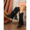 Suede Vintage Fringe Boots 2025 Winter New Rivet Belt Buckle Pointed Toe Mid-Top Boots Plus Size Knight Boots Women