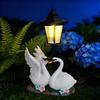 White Swan Garden Animal Sculpture Solar Lamp Resin Decorative Figurine for Patio or Balcony