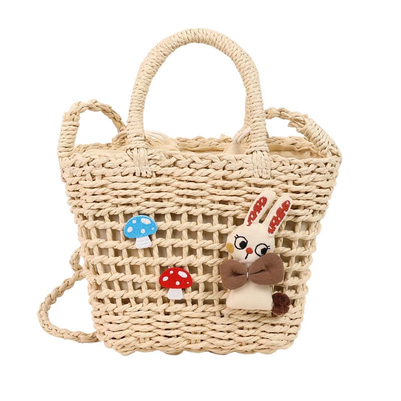 Stroh kleine Tasche lässige Schulter Umhängetasche Damen gewebte Bucket Bag Cartoon niedliche Gemüsekorb Handtasche