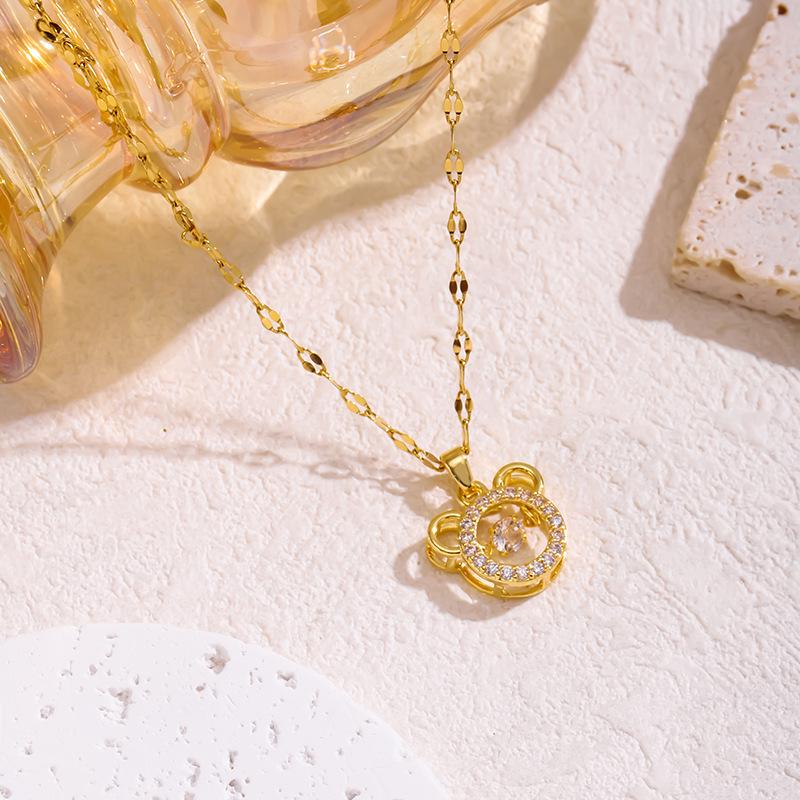 Elegant Mickey Mouse Diamond Clavicle Necklace - Versatile Titanium Steel for Women