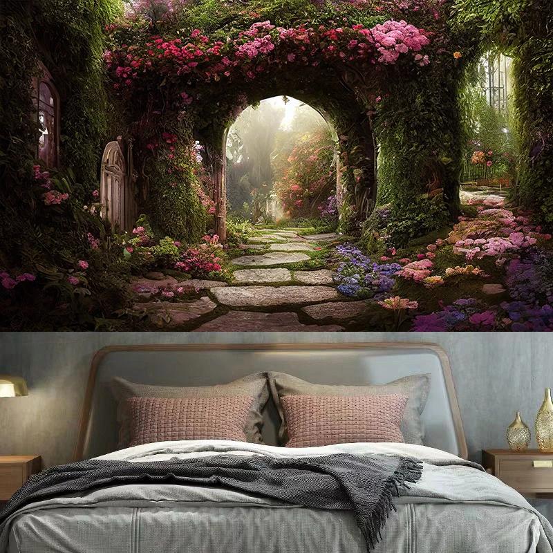 Vintage Garden Window Sill Floral Tapestry Wall Art Decoration Background Cloth Room Aesthetic  Home