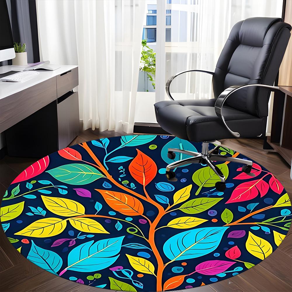 1PC Leaf Pattern Office Round Area Rug, Mat Suitable For Office, Under Office Chairs Bedroom Living Room Home Decor, Room Deco