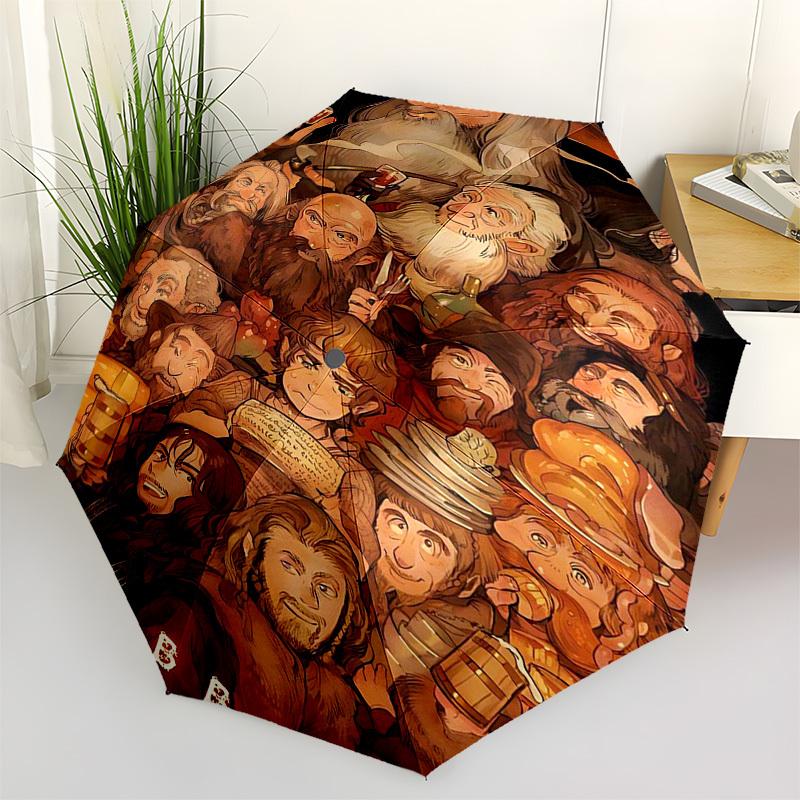 

1pc Hobbit Themed Outdoor Umbrella - Automatic Opening/Closing, Portable 3-Fold Design, 8-Rib Iron Frame, Perfect Gift for Fans, Travelers, Daily