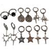 6pcs Set Punk Rock Sliver Color Spiral Vortex Stars Hearts Pendant Hoop Earrings for Women Men Friends Gothic Y2K Jewelry Sets
