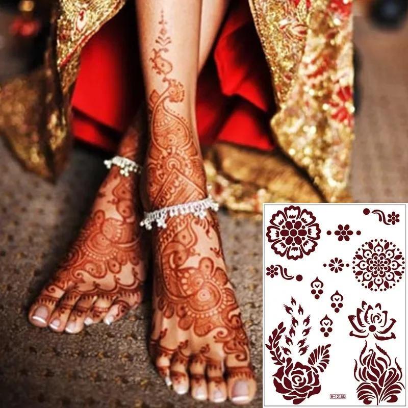1pcs Red Lace Henna Tattoo Body Sticker Henna Art Temporary Tattoo Hand and Foot for Wedding Eid Al Fitr Coming-of-age Ceremony
