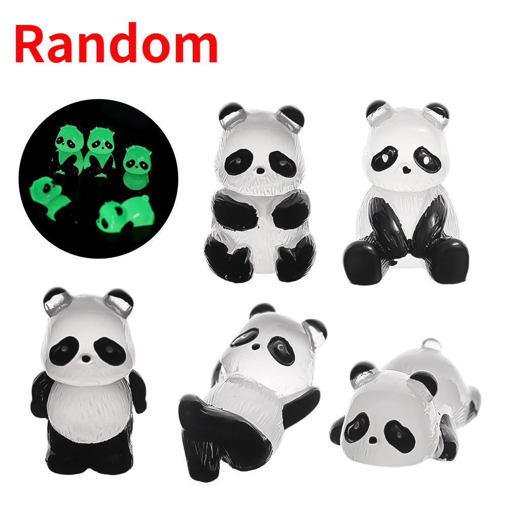 5/1Pcs Luminous Mini Panda Decoration Cartoon Resin Dragon Figurines Car Ornaments Toys Glowing Microlandscape Garden Decoration 5 PCS