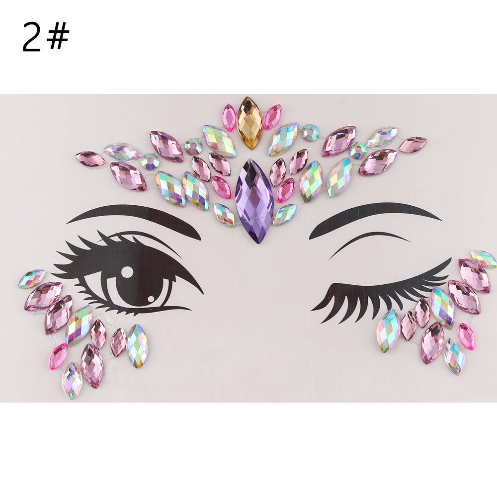 Fashion Colorful 3D Crystal Temporary Tattoo Face Gems Jewels Rhinestone Glitter Adhesive Stickers Festival Body Facial Decor
