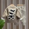 Boys Spring and Autumn Three-piece Children's Knitted Sweater Jacket + T-shirt + Pants Suit