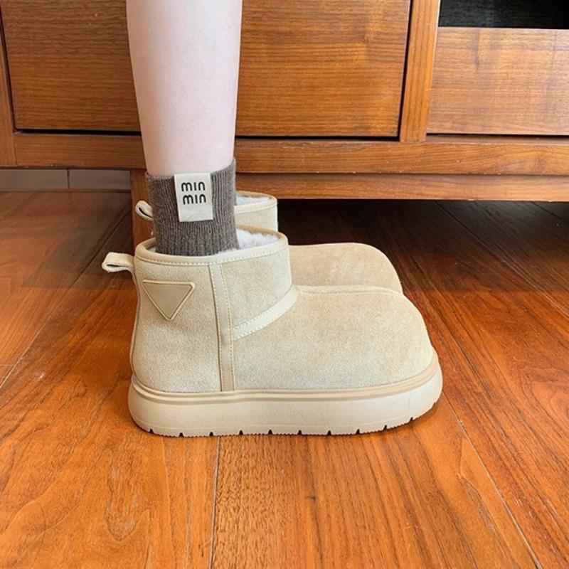 Cute big round head velvet warm cotton shoes fluffy snow boots women's autumn and winter models