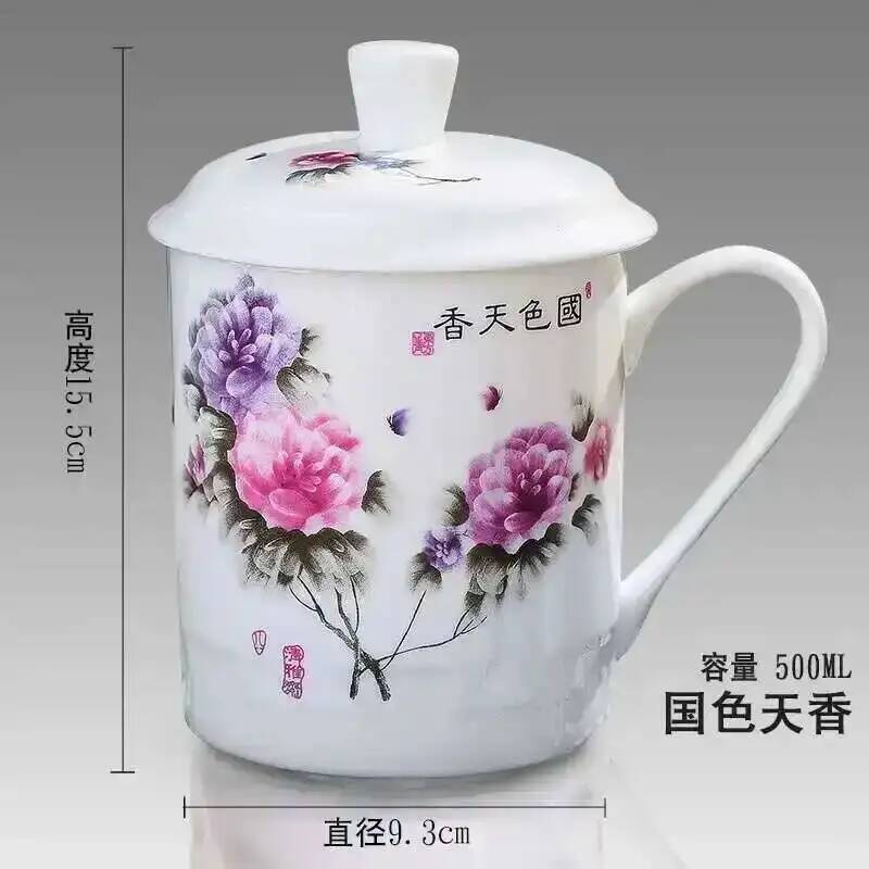 500ml Chinese Style Bone China Jingdezhen Blue and White Porcelain Tea Cup Office Drink Cup Travel Teaware