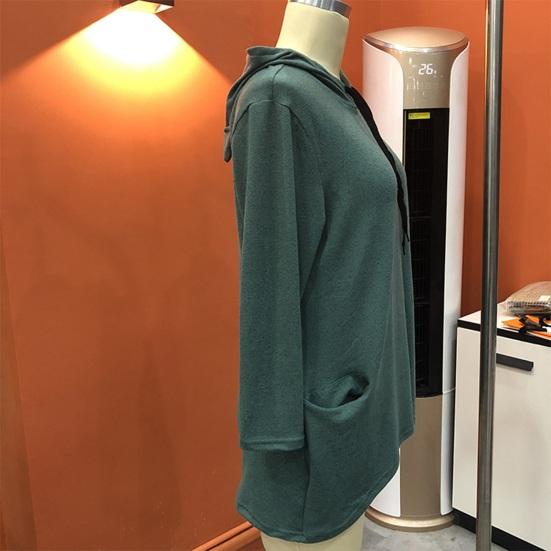 Women Long Pullover Hoodie Irregular Hem 3/4 Sleeve Sweatshirts Cat Ear Hooded Tunic Tops with Pockets