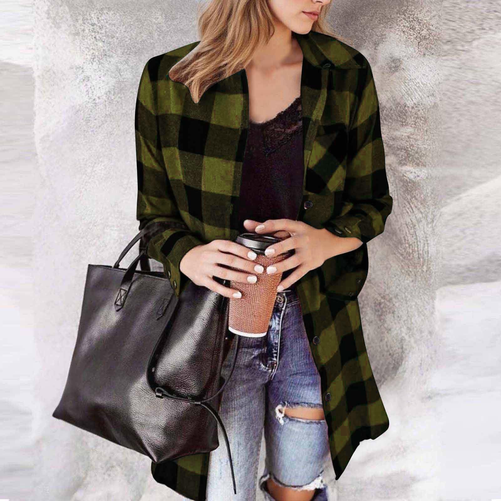 

Women s Casual Long Sleeve Plaid Shirt Loose Fit Top XXL