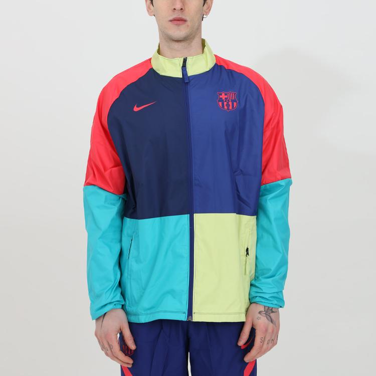 Nike Barcelona 20-21 Season Soccer Sportswear Training Casual Woven Windbreaker Jacket Men Outerwear Navy-Blue CI9529-457