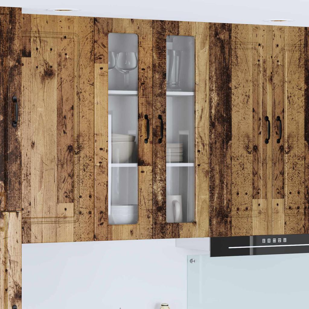 Wall Mounted Glass Cabinet PORTO Reclaimed Wood Look 60 X 31 X 100 Cm Engineered Wood