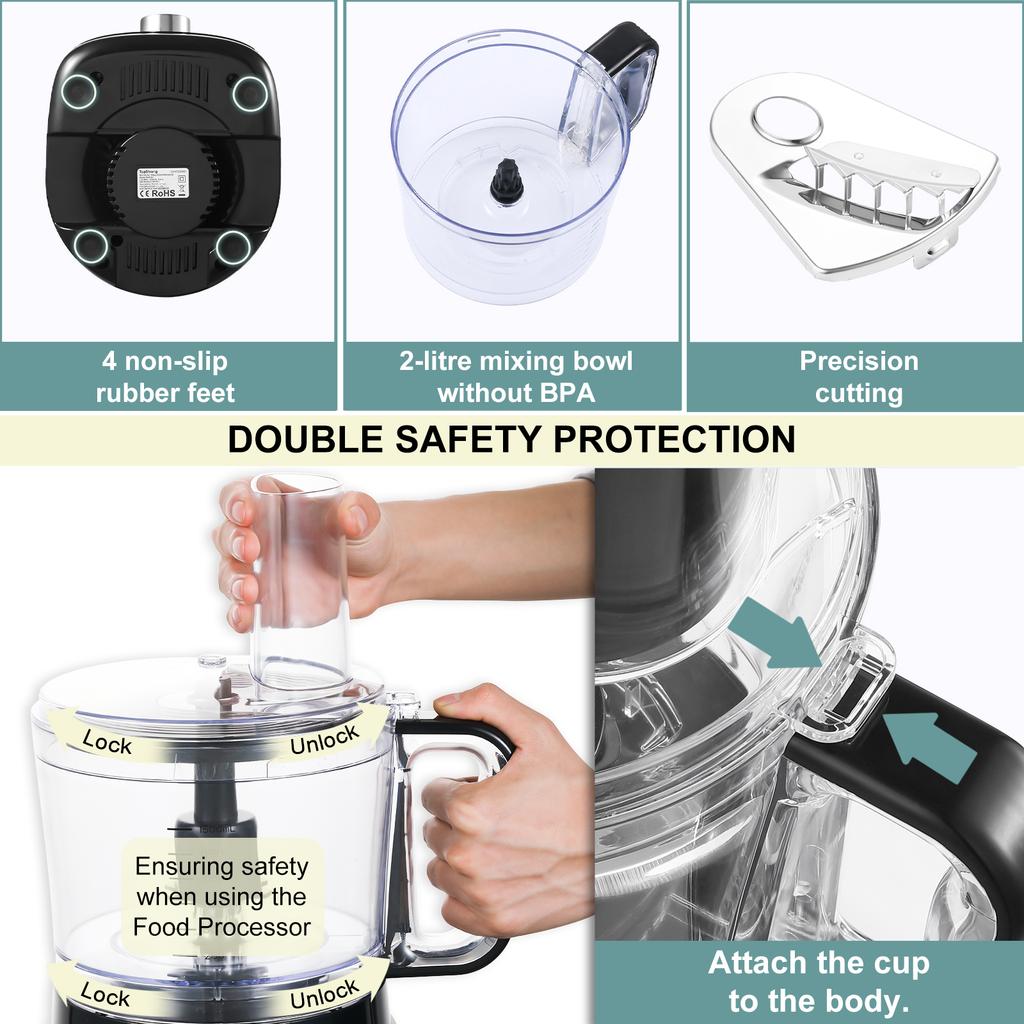 Food Processor, 6-in-1 Food Processor and Blender Multifunctional for Chopping,Slicing,Shredding and Kneading Dough