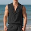 Mens Solid Color Linen Sleeveless Button Down Shirt