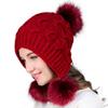 Women Knitted Cap Warm Woolen Hat with Plush Fuzzy Balls for Autumn Winter