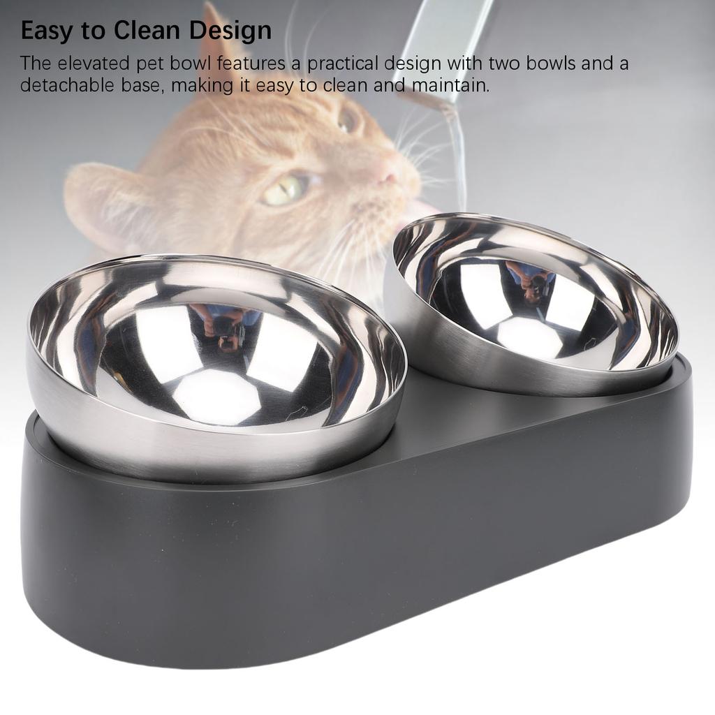 Cat Double Food Bowl Dog Double Food Bowl Raised Dog Cat Bowl Anti Slip Stainless Steel Pet Water and Food Bowl Set for Home