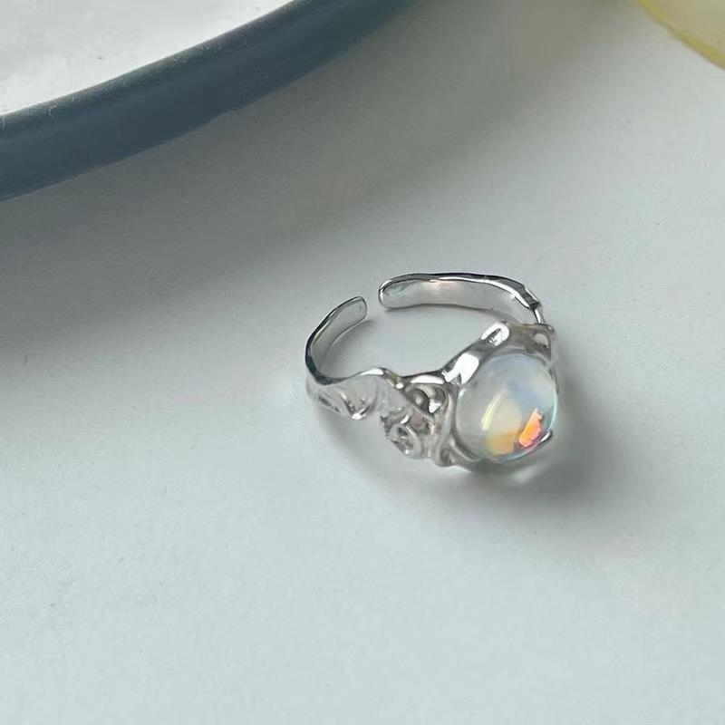 Niche Design Moonstone French Irregular Simple High-End Light Luxury Spanish Open Ring Women