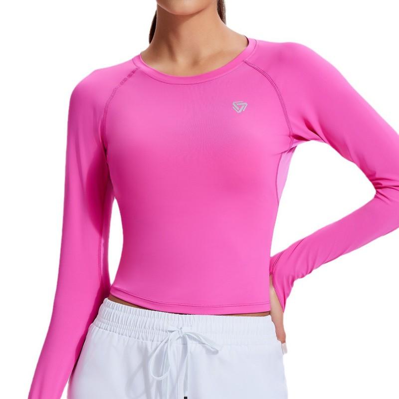 Womens Slim Fit Stretch Workout Top Running Yoga Fitness Gym Training Pure Color Active Wear