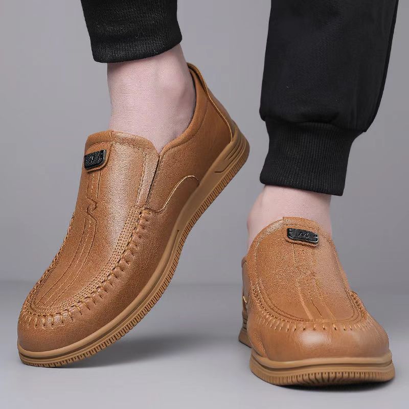 Summer Breathable Cowhide Designer Brand Men's Cowhide Lazy Bean Shoes New Men's Breathable Round Toe Soft Soled Loafers
