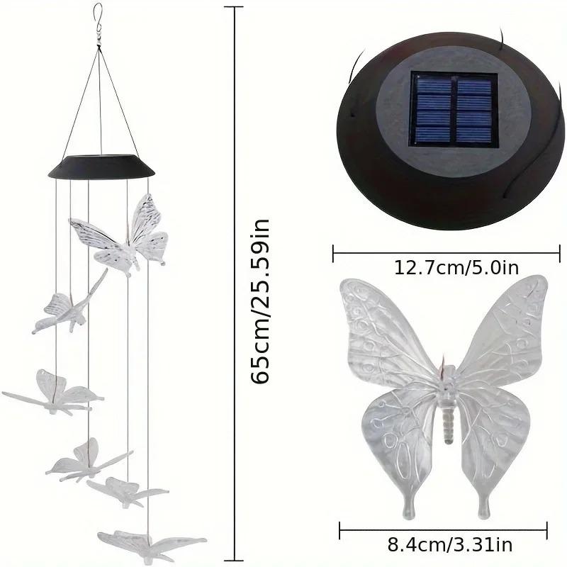 LED-Solar-Windspiel-Licht, Garten-Schmetterlings-Windspiel-Lampe, buntes wasserdichtes hängendes Solarlicht für Garten, Hof, Wohnkultur