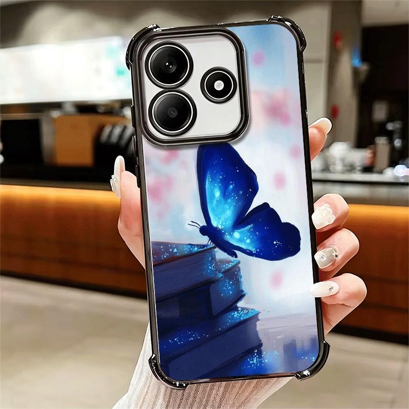 Blue Butterfly Aesthetics Plating Phone Case For Xiaomi Redmi Note 14 15 Pro Plus 13 12 11 11S 11T 10 9S 9 5G Anti-Fall Airabag